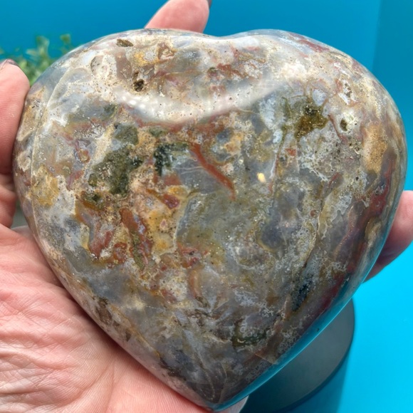 XL Gorgeous Ocean Jasper ❤️ Heart Druzy including stand 1lb 14oz - Picture 1 of 8